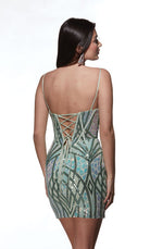 UNK-4895. Short, V-neck, Straight, Lace-up Back image 2