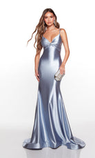 UNK-61436. Long, V Neck, Fit N Flare, Lace Up Back image 1