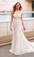 UNK-Wedding Dress: 7029. Long Wedding Dress, Plunging Neckline, Fit N Flare image 1