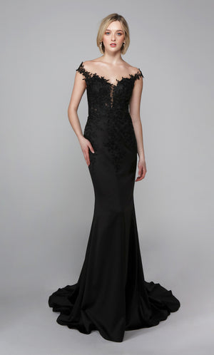UNK-7026. Long Bridal Gown, Off The Shoulder, Fit N Flare image 4