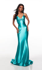 UNK-61436. Long, V Neck, Fit N Flare, Lace Up Back image 2