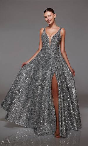 UNK-1793. Long, Plunging Neckline, A-line image 0