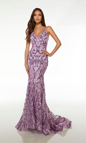 UNK-61659. Long, V Neckline, Fit N Flare, Open Back image 0