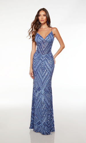 UNK-61609. Long, V-neckline, Straight/Fitted, V-shaped Back image 2