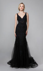 UNK-Wedding Dress: 7029. Long Wedding Dress, Plunging Neckline, Fit N Flare image 3