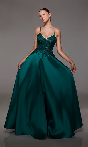 UNK-1798. Long, V-neckline, Ballgown, Lace-up Back image 2