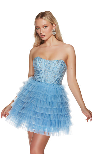 UNK-3767. Short, Strapless, A-line, Lace Up Back image 0
