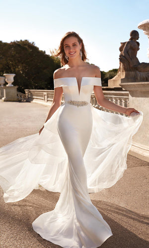 UNK-Wedding Dress: 7020. Long, Off The Shoulder, Fit N Flare image 2