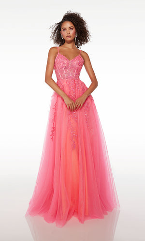 UNK-61514. Long, V-neckline, A-line, Lace-up Back image 2