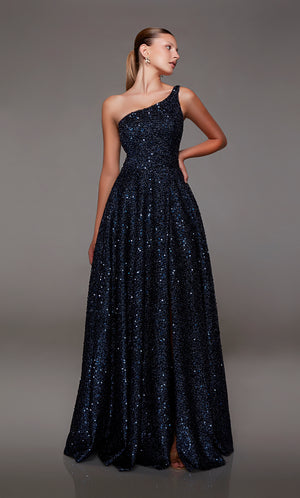 UNK-1806. Long, One Shoulder Neckline, A-line image 4