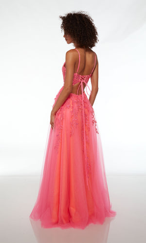 UNK-61514. Long, V-neckline, A-line, Lace-up Back image 1