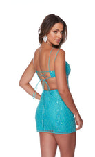 UNK-4644. Short, V-neck, Straight, Lace-up Back image 1
