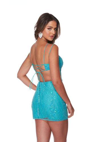 UNK-4644. Short, V-neck, Straight, Lace-up Back image 1