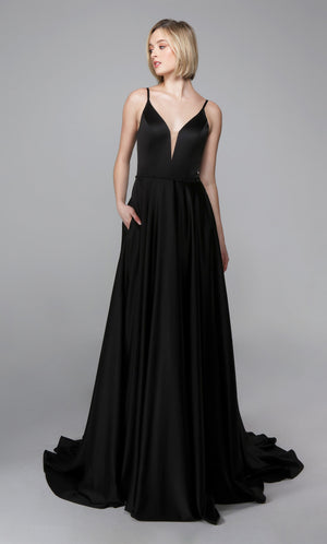 UNK-Wedding Dress: 7024. Long Bridal Gown, Plunging Neckline, Flowy image 6