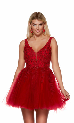 UNK-3163. Short, Plunging Neckline, A-line, Open Back image 0