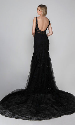 UNK-Wedding Dress: 7029. Long Wedding Dress, Plunging Neckline, Fit N Flare image 4