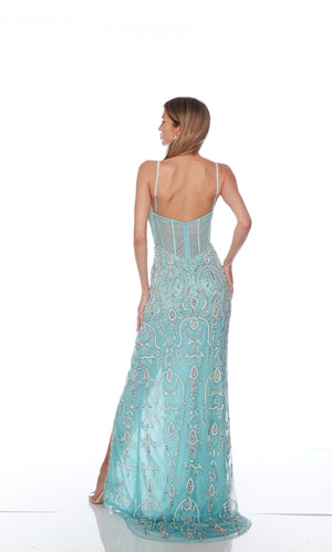 UNK-88011. Long, Plunging Neckline, Straight, Open Back image 1