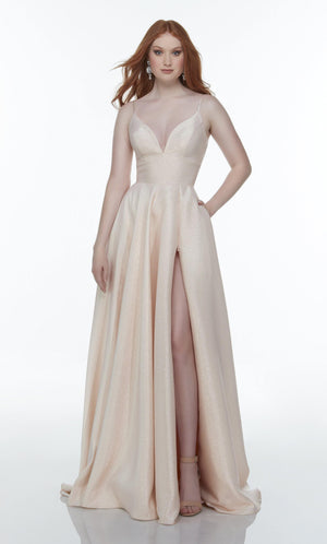 UNK-1736. Long Sexy Dress, Plunging Neckline, A-line image 8