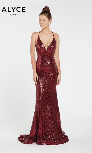 UNK-1387. Long Sexy Dress, Plunging Neckline, Fit N Flare image 0