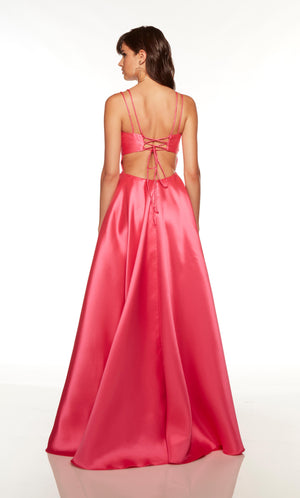 UNK-1747. Long, Plunging Neckline, A-line, Lace Up Back image 1