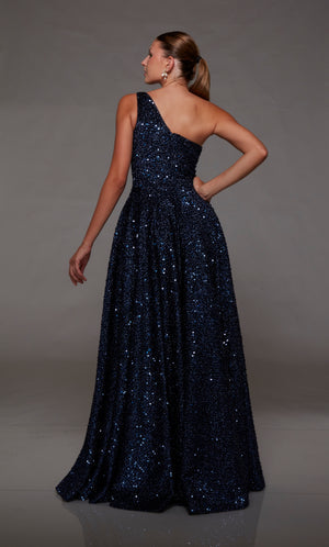 UNK-1806. Long, One Shoulder Neckline, A-line image 3