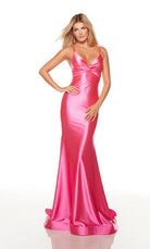 UNK-61436. Long, V Neck, Fit N Flare, Lace Up Back image 0