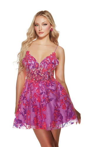 UNK-3769. Short, V-neck, A-line, Lace Up Back image 0