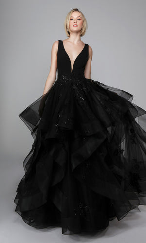 UNK-7040. Long Bridal Gown, Plunging Neckline, Ball Gown image 4