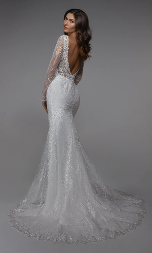 UNK-7030. Long Bridal Gown, V-neck, Fit N Flare image 5