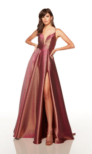 UNK-1768. Long, Plunging Neckline, A-line, Strappy Back image 0