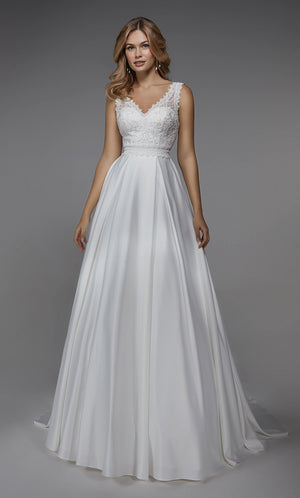 UNK-7035. Long Bridal Gown, V-neck, A-line, Deep V Back image 0