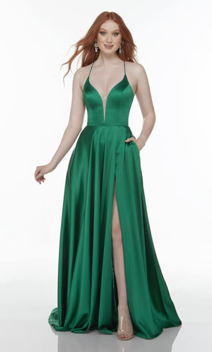 UNK-1722. Long Slit Dress, Plunging Neckline, Flowy image 4