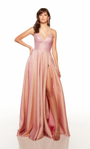 UNK-1770. Long, V-neck, A-line, Lace-up Back image 4