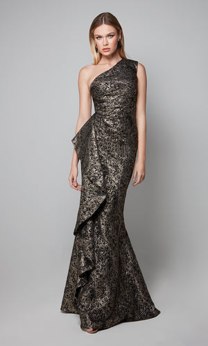 UNK-27620. Long, One Shoulder, Fit N Flare, Closed Back image 2