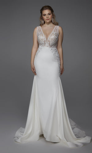 UNK-Wedding Dress: 7016. Long, Plunging Neckline, Fit and Flare image 4