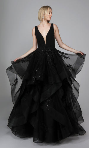 UNK-7040. Long Bridal Gown, Plunging Neckline, Ball Gown image 5