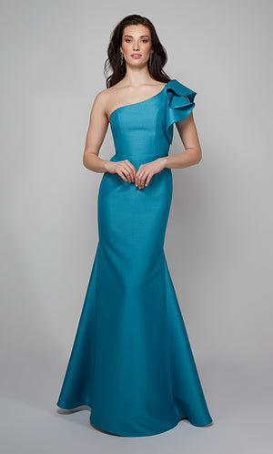 UNK-27641. Long, One Shoulder, Fit N Flare, Closed Back image 0