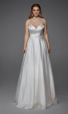 UNK-Wedding Dress: 7009. Long, V-Neck, Fit N Flare, V Shaped Back image 0