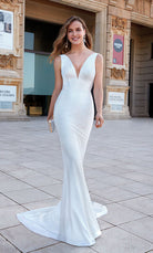 UNK-Wedding Dress: 7021. Long Sexy Wedding Dress, Plunging Neckline, Fit N Flare image 0