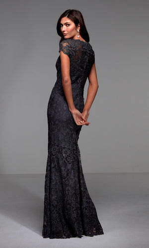 UNK-27478. Long Lace Dress, V-neck, Straight image 5
