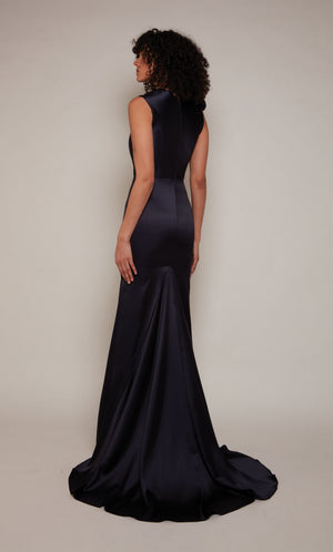 UNK-7067. Long, High Neck, Fit N Flare, Closed Back image 1