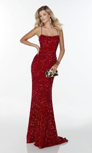 UNK-61181. Long Strappy Back Dress, Square Neckline, Straight image 9