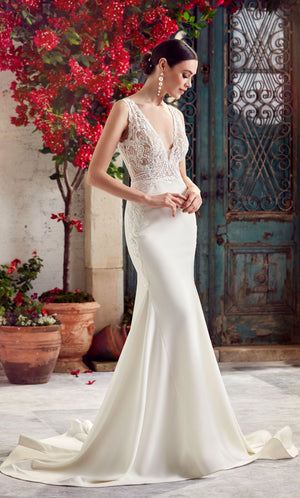 UNK-Wedding Dress: 7016. Long, Plunging Neckline, Fit and Flare image 0