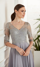 UNK-27475. Long Chiffon Dress, Illusion Neckline, Flowy image 2