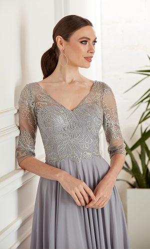 UNK-27475. Long Chiffon Dress, Illusion Neckline, Flowy image 2