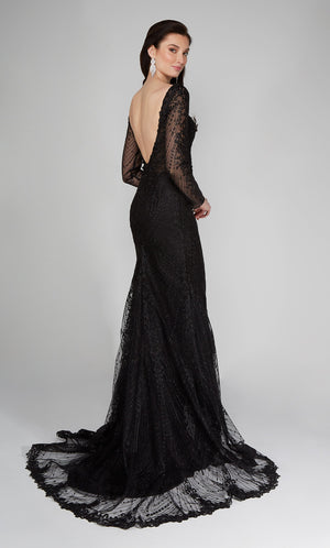 UNK-7030. Long Bridal Gown, V-neck, Fit N Flare image 7