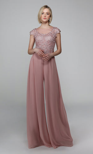 UNK-27488. Long Formal Playsuit, Illusion Neckline, Jumpsuit image 5