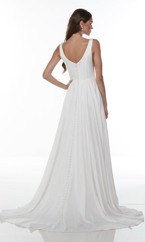 UNK-Wedding Dress: 7053. Long Flowy Wedding Dress, Bateau Neckline, A-line image 1