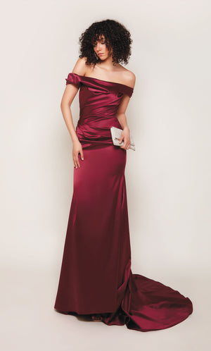 UNK-7064. Long, Off The Shoulder, Straight, Closed Back image 3