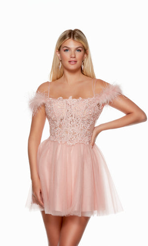 UNK-3129. Short, Off The Shoulder, A-line, Strappy Back image 2